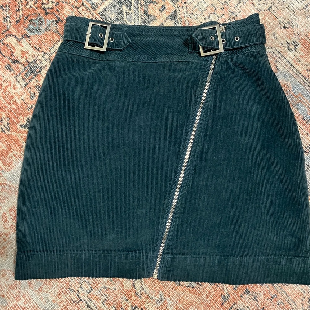 Urban Outfitters Corduroy turquoise dark blue/green zipper mini skirt medium.
